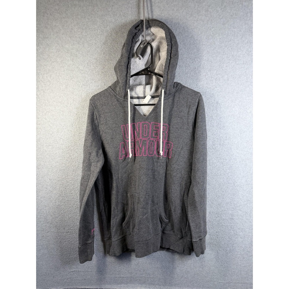 Under Armour Hoodie Womens Small Gray Pullover Fleece Logo Kangaroo Pocket